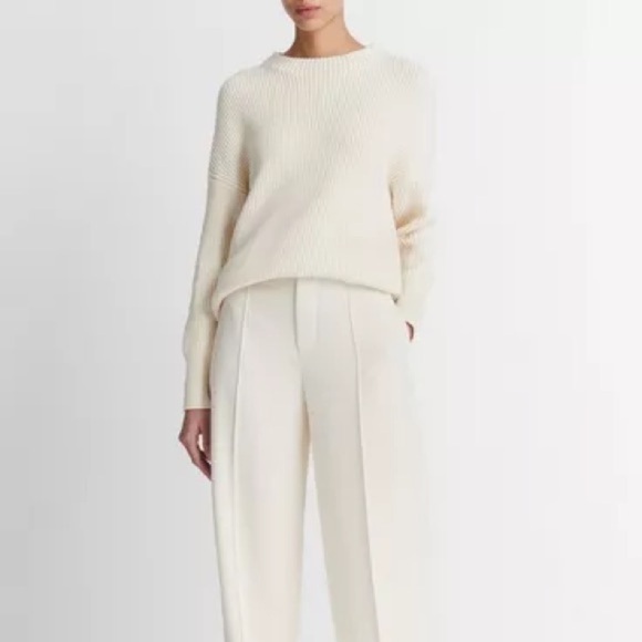 Vince Cotton White Ribbed Sweater